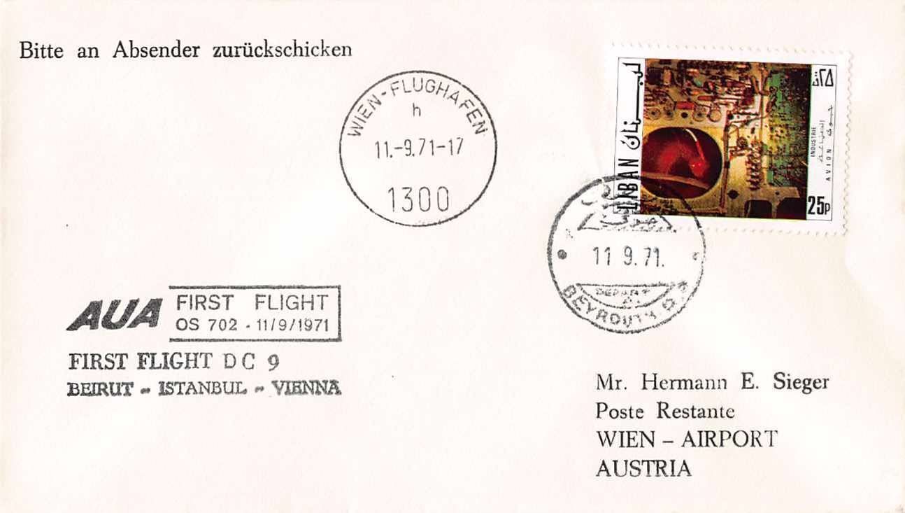 Tous les timbres: AUA Erstflug BEIRUT -WIEN 1971 – D'occasion à Winterthur par SchatzchischtliWinti
