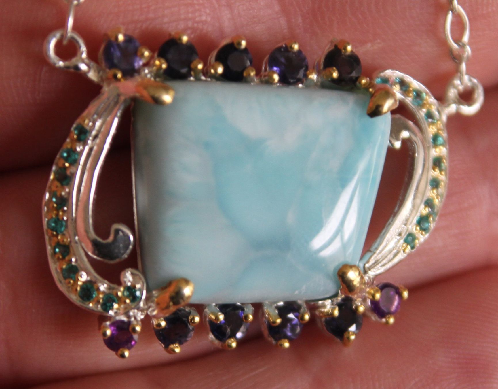 Catenine: NEU: Larimar Kette Collier Schmuck mit Iolith – Nuovo (secondo la descrizione) da Matten b. Interl venduto da EdelsteineInterlaken 3