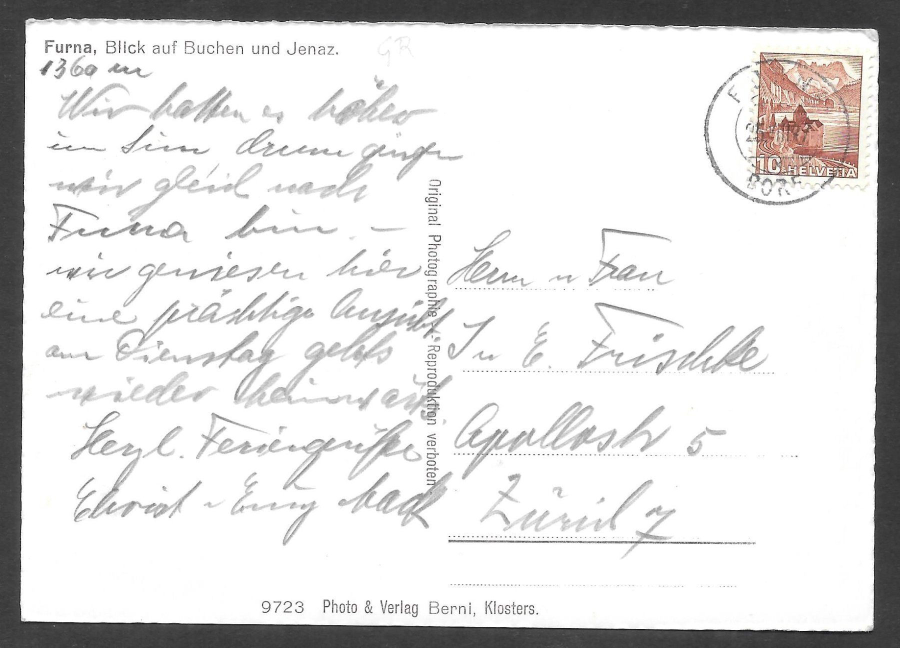 Cartoline postali: Furna Blick auf Buchen und Jenaz – Usato da Olten venduto da clotaldi 1