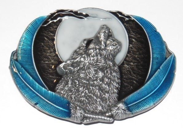 Gürtelschnallen: Metall Gürtelschnalle häulender WOLF – Neu und originalverpackt aus Münchwilen TG von ecudos10