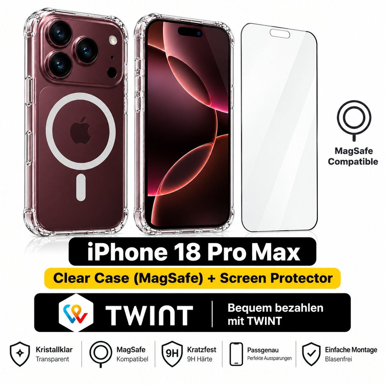 Cover & Protezioni schermo: iPhone 18 Pro Max MagSafe Hülle Transparent mit Panzerglas – Nuovo e nell'imballaggio originale da Luzern venduto da Waince786