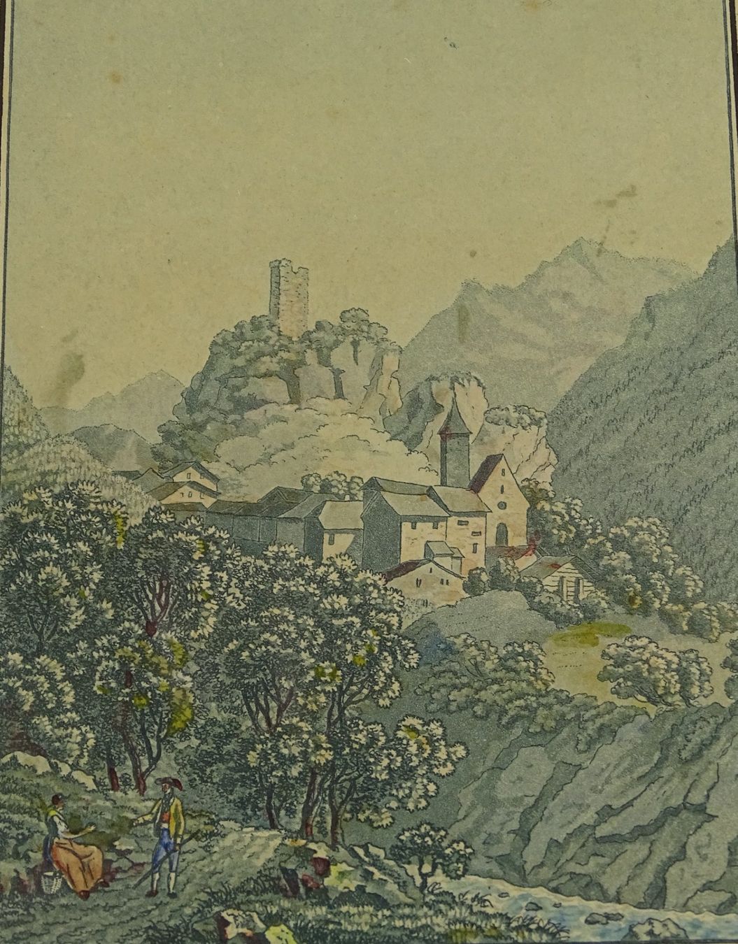 Incisioni: TRINS GRAUBÜNDEN, AQUATINTA UM 1830 – Usato da Grüningen venduto da Kartensammler 3