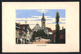 AK Hochdorf, Strassenpartie mit Kirche