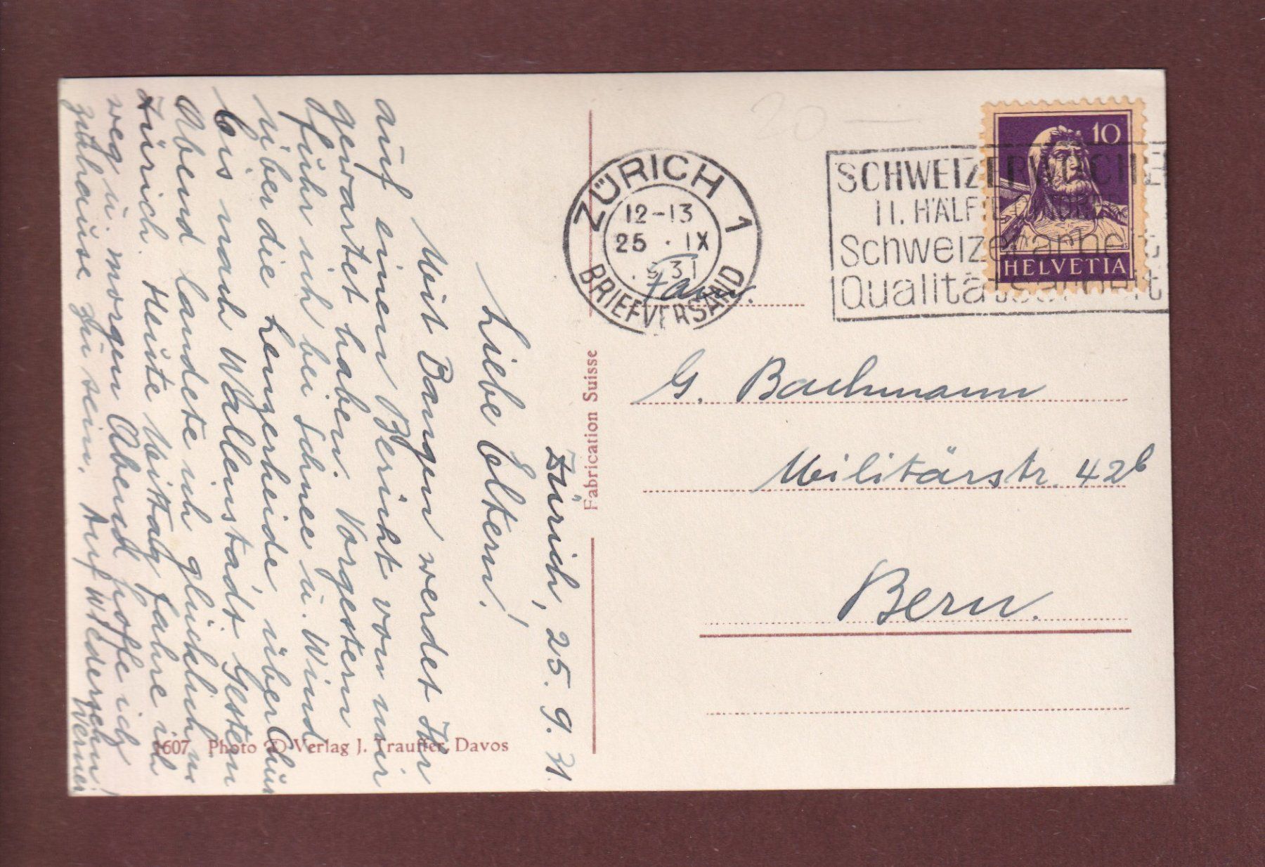 Ansichtskarten: DAVOS - Sertig-Dörfli - 1931 – Gebraucht aus Pully von nicecards 1
