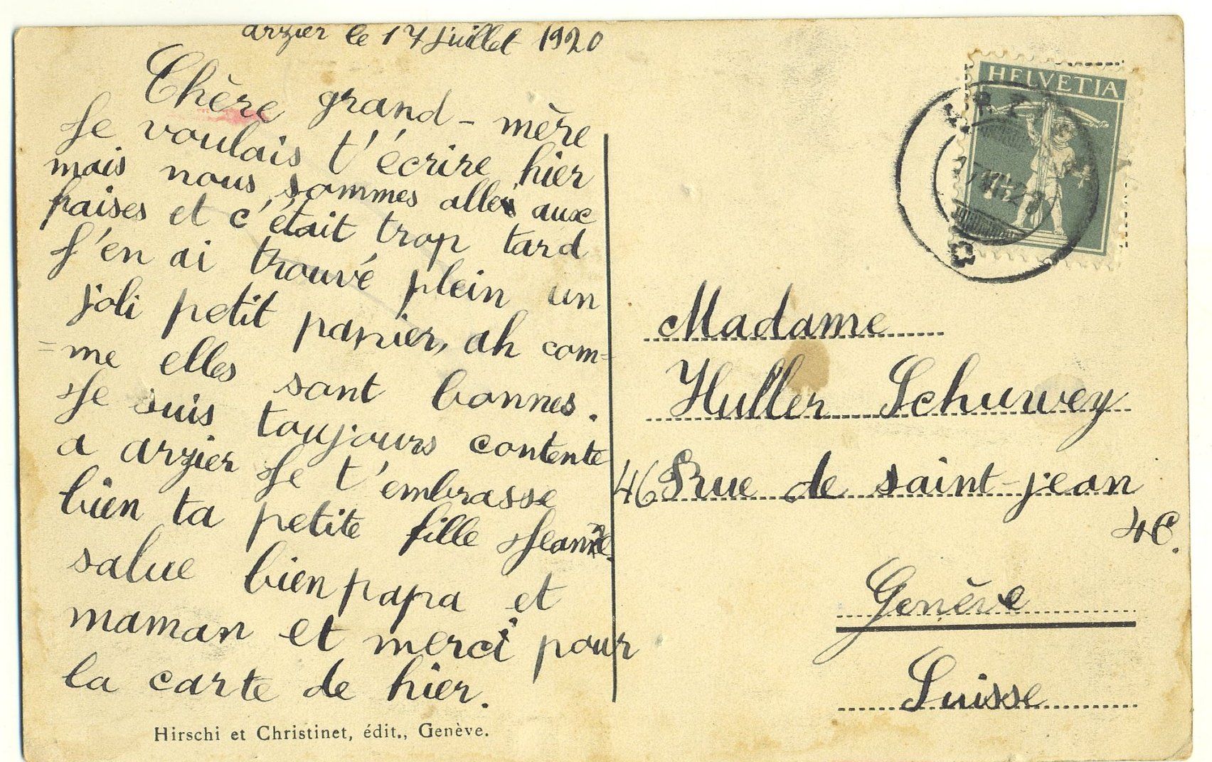 Ansichtskarten: Arzier. l'Eglise. Vaud.1920 – Gebraucht aus Versoix von HELVETICA_1 1