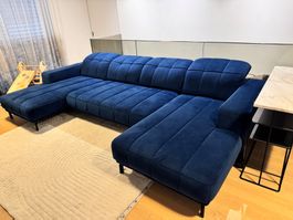 Sofa Ecksofa U-Form blau Samt — elektrisch, verstellbar
