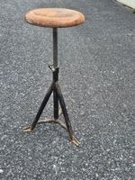 Tabouret d'atelier vintage, assise bois, hauteur réglable