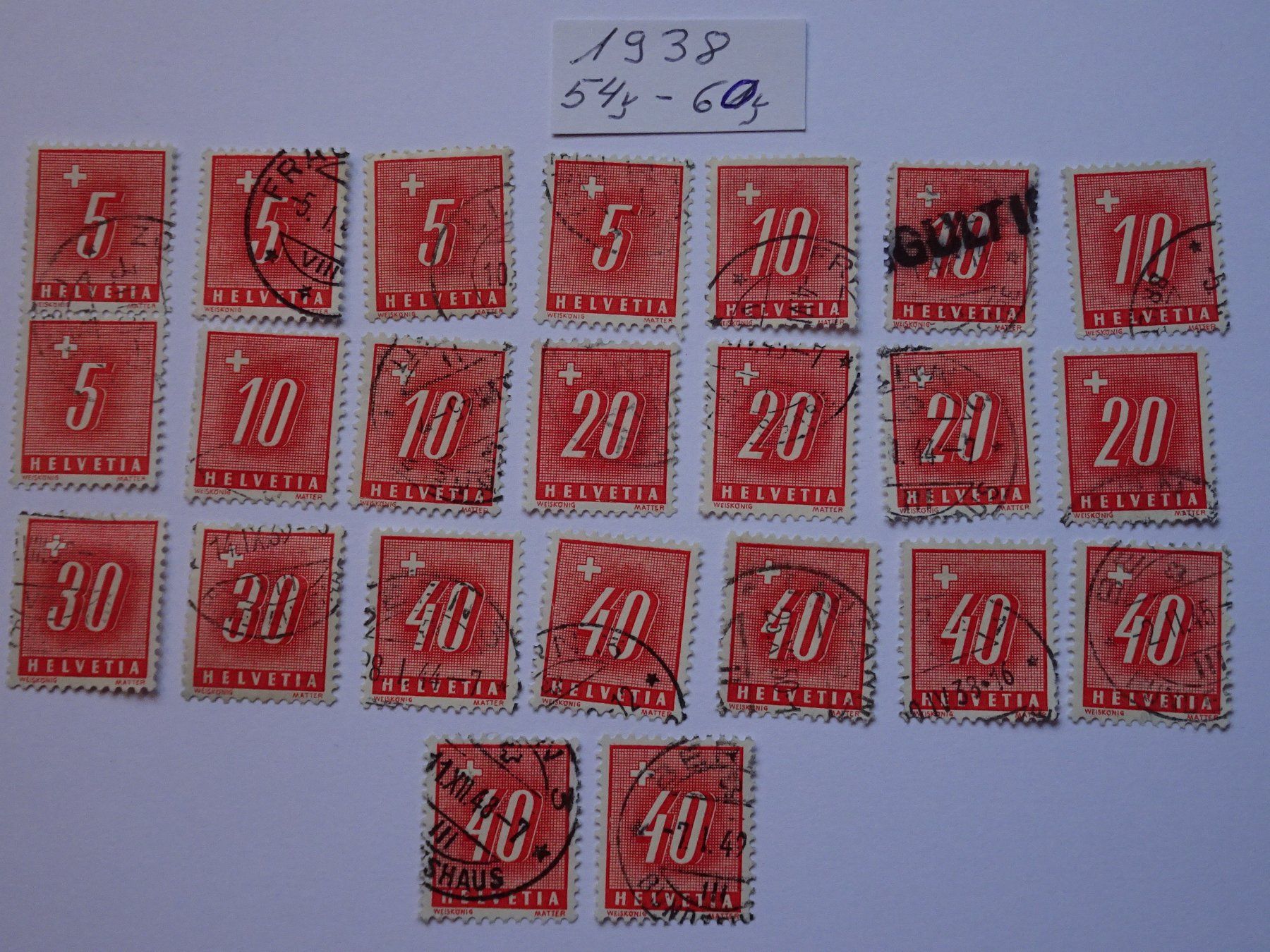 Alle Briefmarken: Porto 1938  Restlot – Gebraucht aus Aadorf von Chnorli-Furz