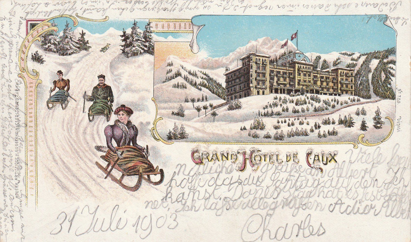 Cartoline postali: Chaux Grand-Hotel im Winter Litho – Usato da Rorschacherberg venduto da fratovi2