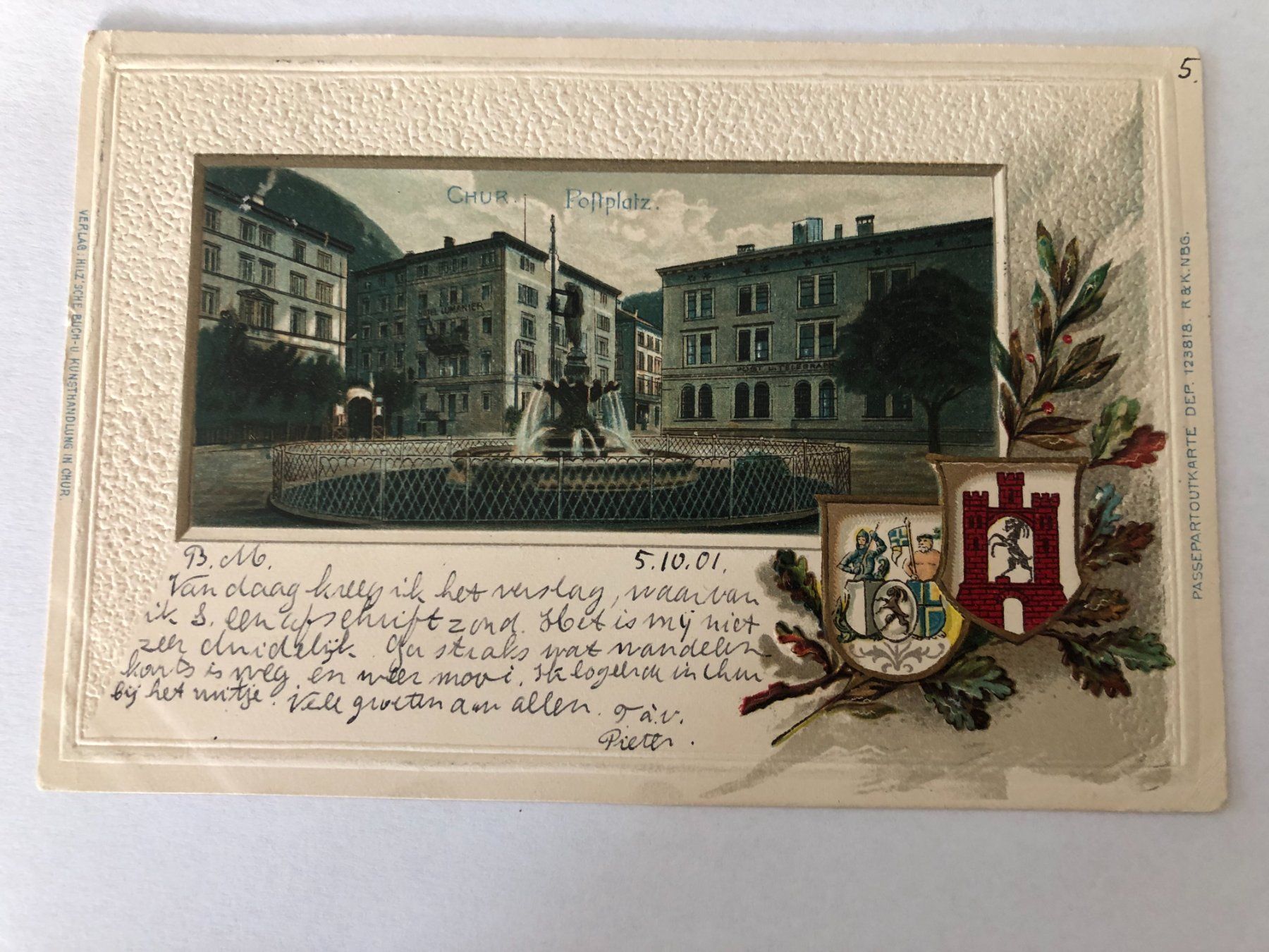 Ansichtskarten: Ansichtskarte Chur Postplatz  1901 – Gebraucht aus Pfäffikon ZH von Waltoversand