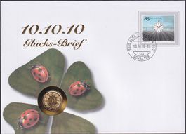 2010, Numisbrief/Münzbrief "Glücks-Brief" +goldig 10 Räppler