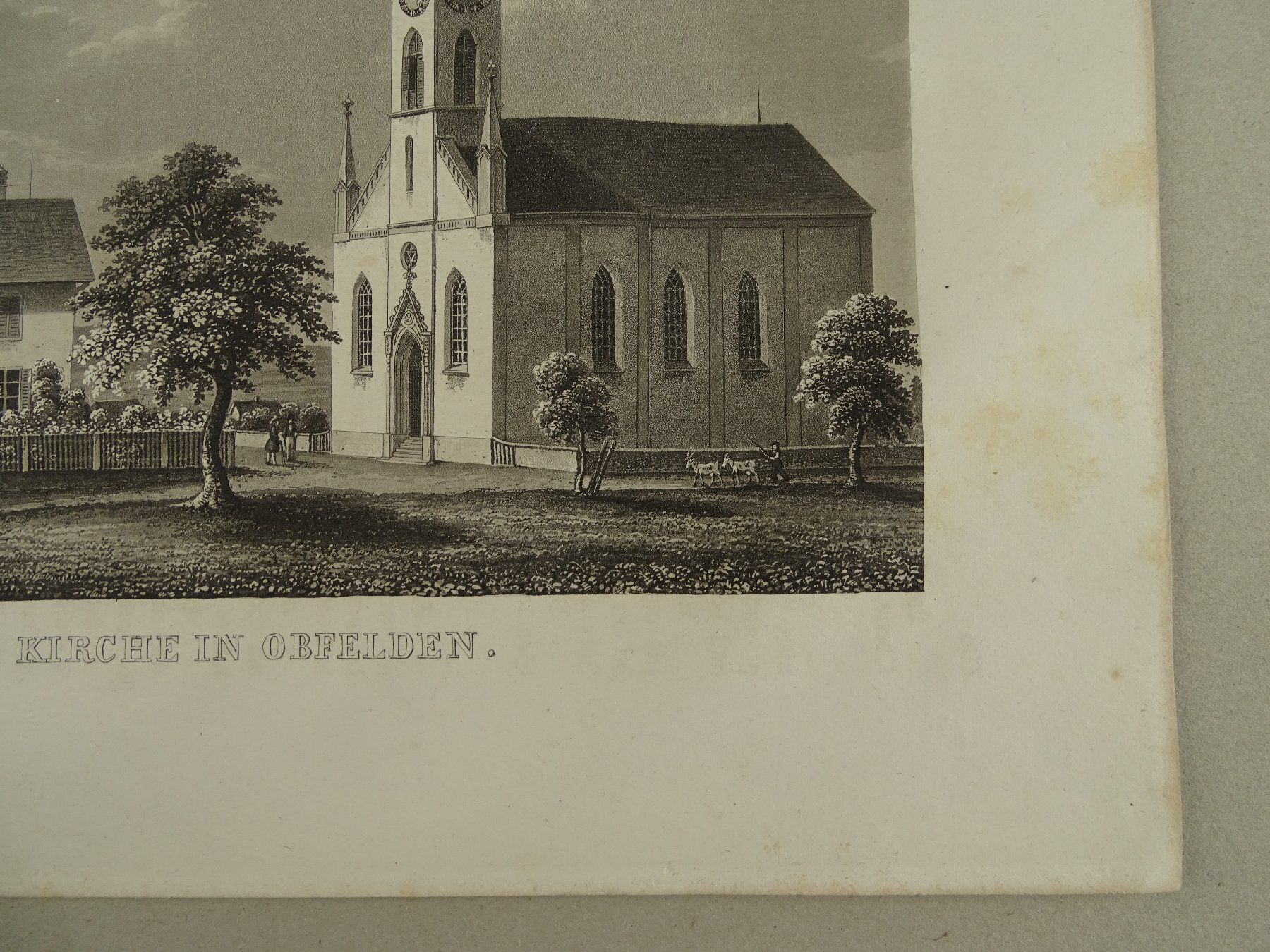 Incisioni: KIRCHE IN OBFELDEN, AQUATINTA, 1853 – Usato da Grüningen venduto da Kartensammler 7