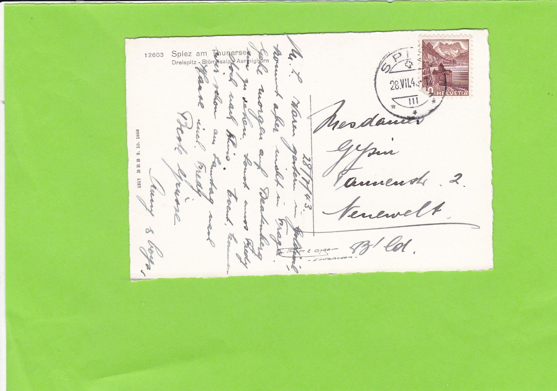 Cartoline postali: Spiez – Usato da St. Peterzell venduto da neckertal 1