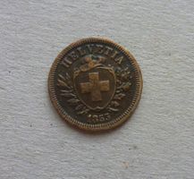 Schweiz ++ 1 Rappen 1853, Variante mit breitem Kreuz