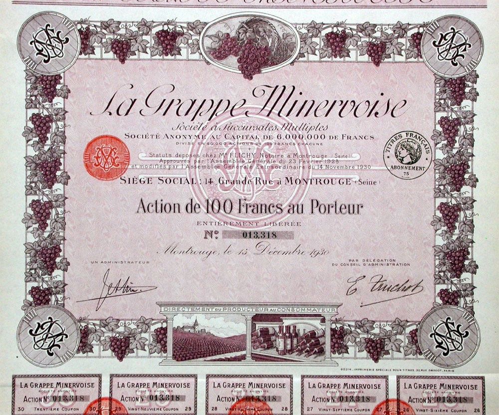 Documenti: La Grappe Minervoise SA, Montrouge - 1930 – Usato da Solothurn venduto da Sgasche