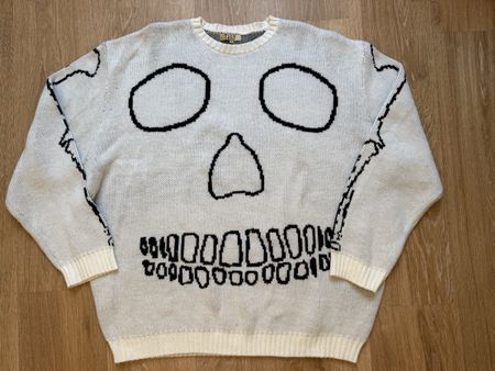 Pull maille oversize blanc motif squelette Trap, t. M