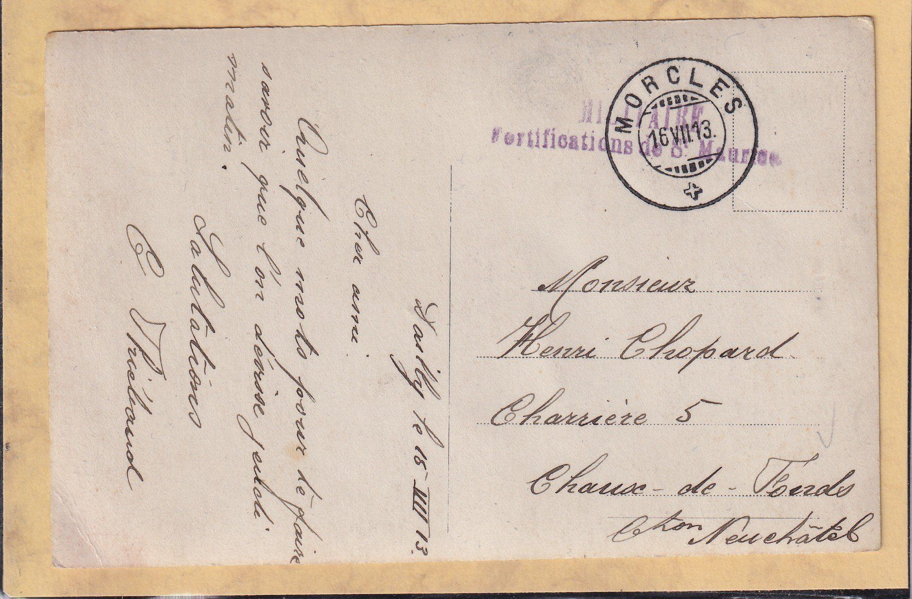Cartoline postali: Fort de Dailly 1913 - Morcles (VS) – Usato da Orvin venduto da Pyaeschli 1