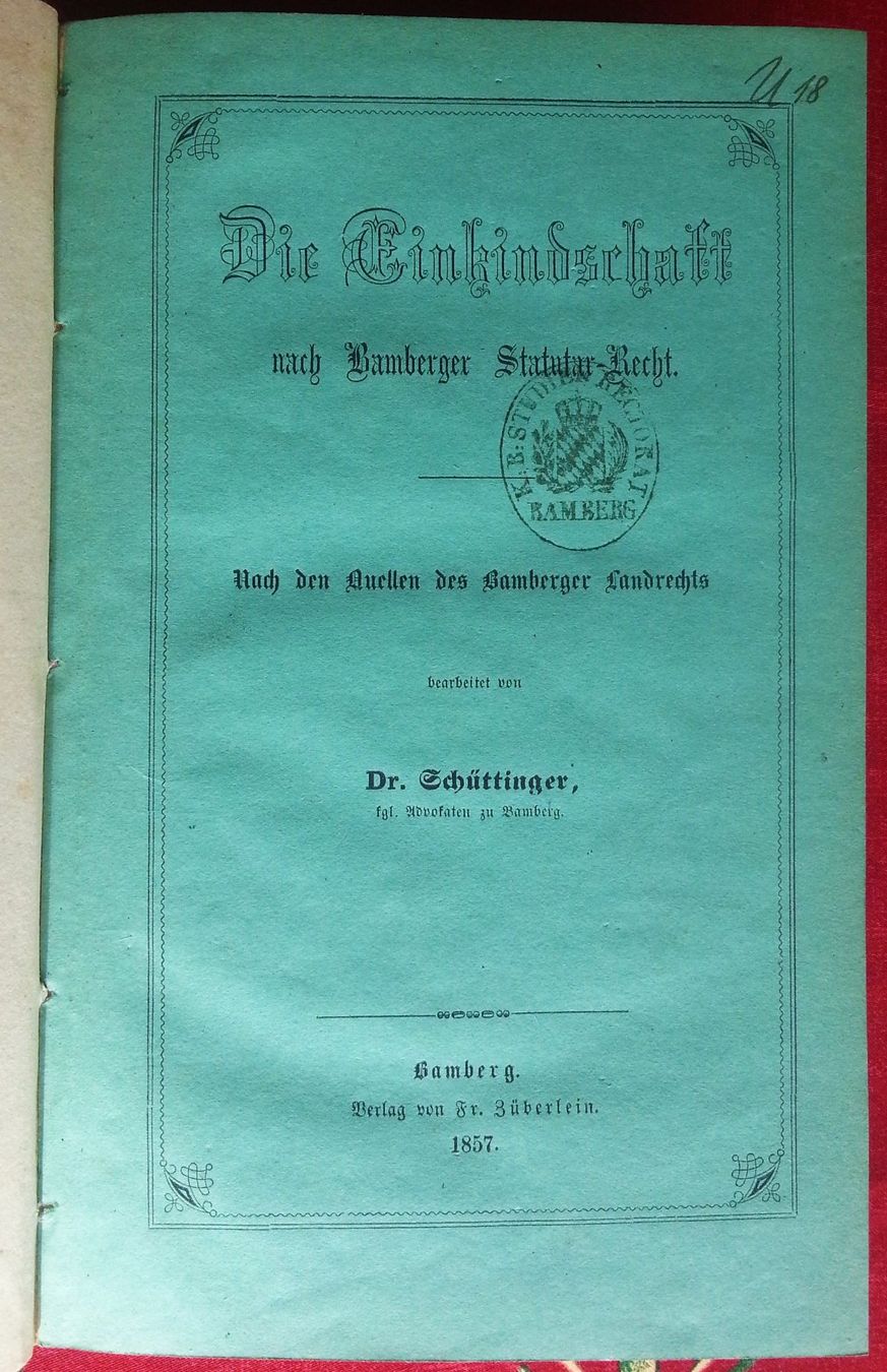 Livres: Die Einkindschaft nach Bamberger Statutar-Recht, 1857 – D'occasion à Oberriet SG par ganesh435