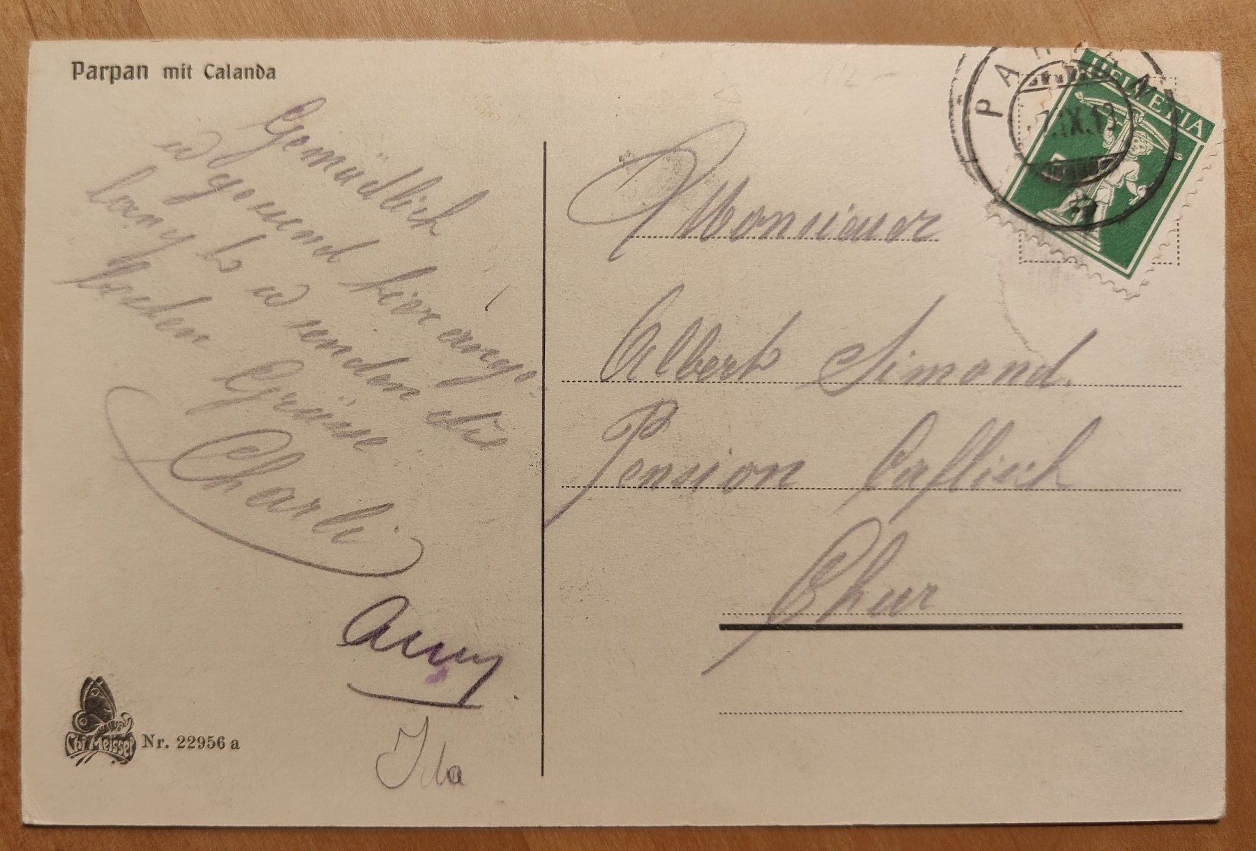 Cartoline postali: Parpan mit Calanda um 1910 – Usato da St. Erhard venduto da Chaeferli6 1