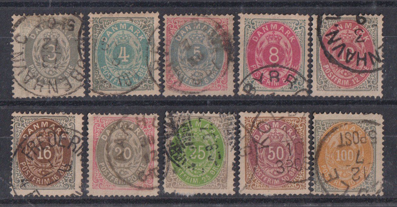 Tutti i francobolli: Dänemark 1875: Freimarken - Kat. 160.-- – Usato da Eschlikon TG venduto da PhilCon