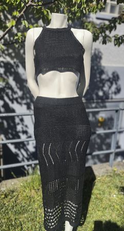 Strick Set , Top und Rock, schwarz, Gr.S
