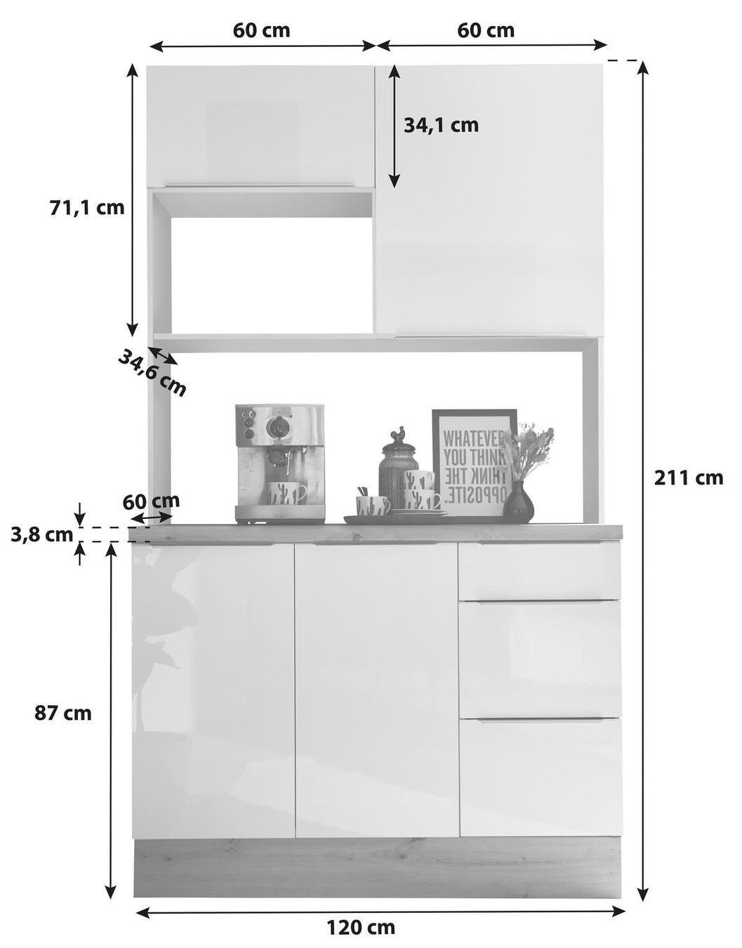Armadi: Buffetschrank Küchen Buffet Schrank Premium 120cm Grau Eiche – Nuovo (secondo la descrizione) da Horgen venduto da hoe_b99b 4