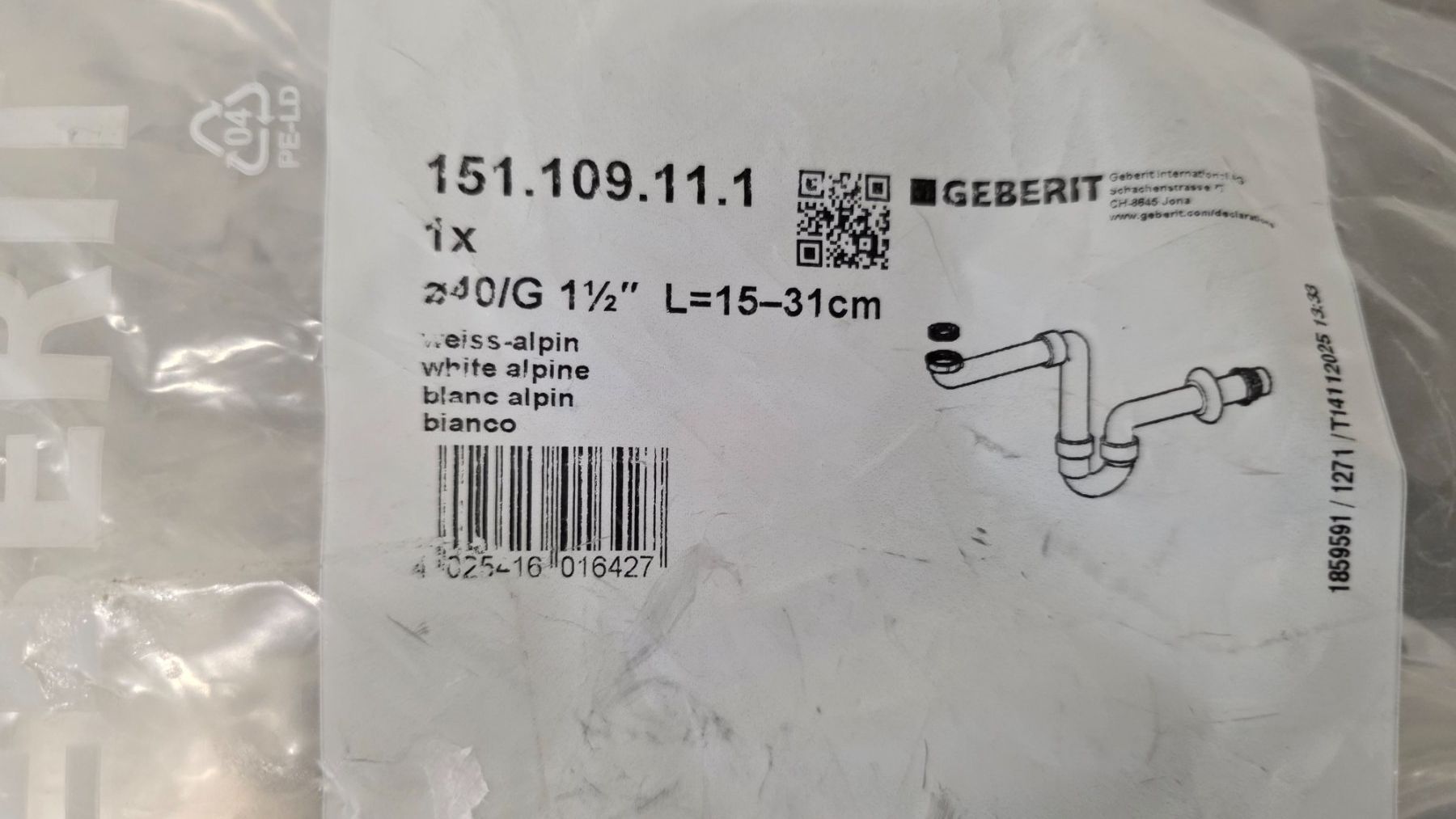Geberit Armaturen: Geberit 151.109.11.1 siphon 1 1/2" blanc – Gebraucht aus Bionnens von Meg011 1