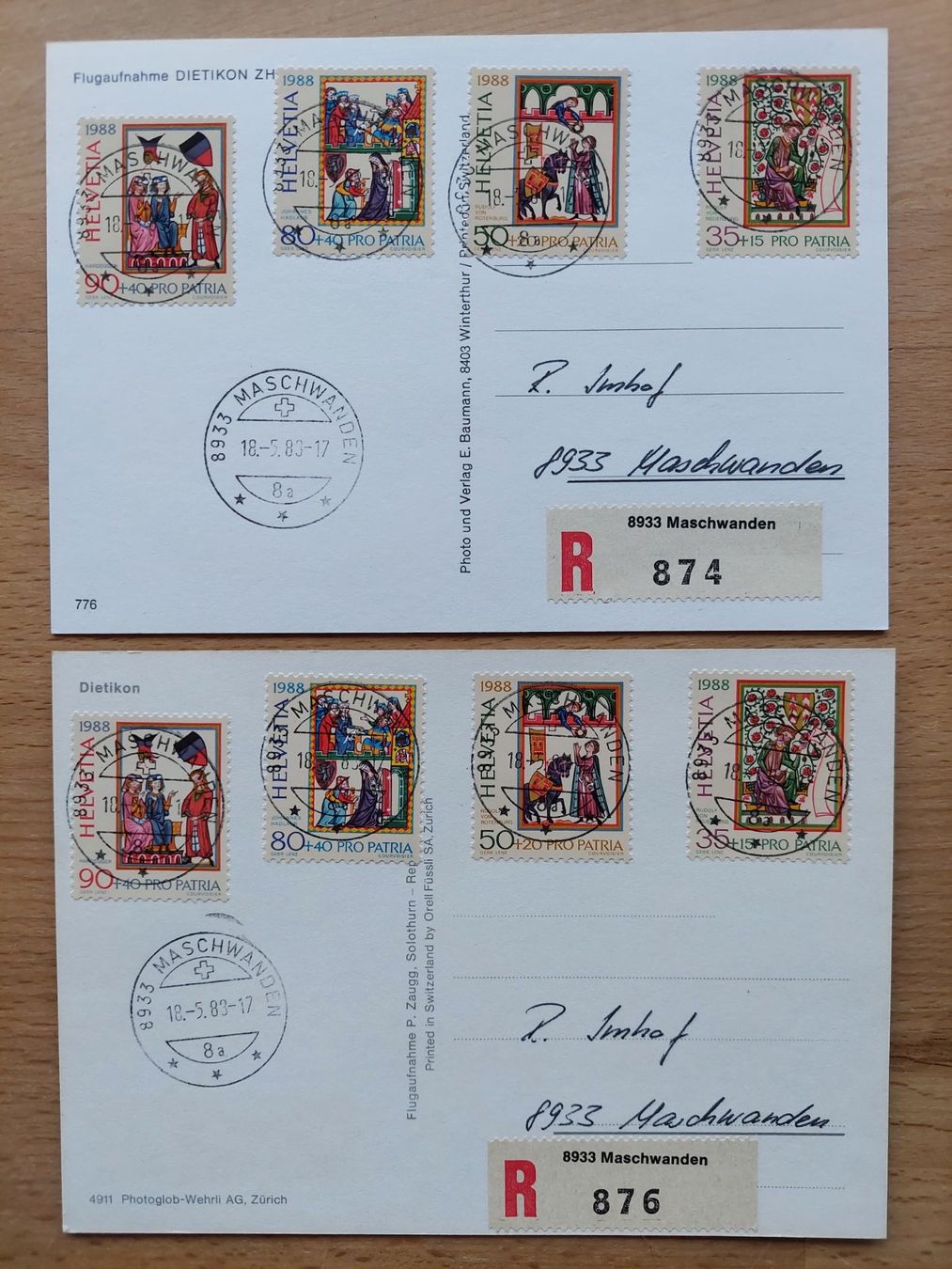 Cartoline postali: 2 AKs Dietikon gestempelt 18.05.88 Pro Patria – Usato da Obfelden venduto da Foto_Bild_Kunst_Buch 1
