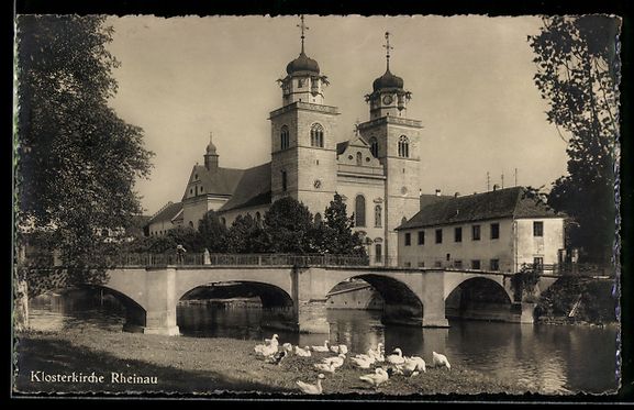 Cartoline postali: AK Rheinau, Klosterkirche mit Brücke – Usato da Berlin venduto da bartko-reher