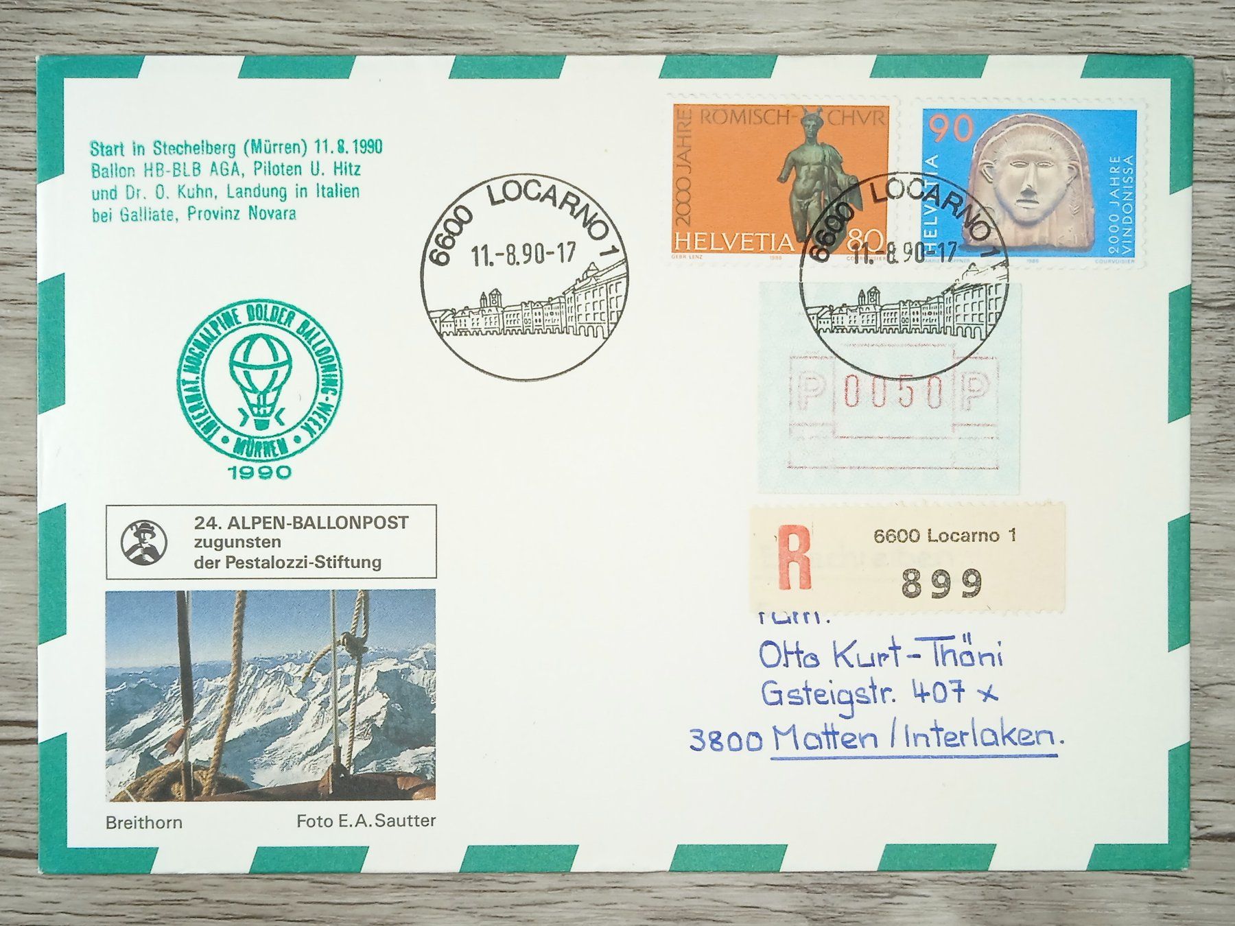 Tutti i francobolli: TR13 Enveloppe + Timbre Suisse 1990 Ballon Theme – Usato da Cousset venduto da Patrick_Collections