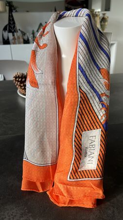 Foulard FABIANI Roma soie vintage orange bleu stylé chic hiv