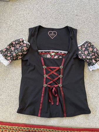 Dirndlbluse Grösse L floral schwarz