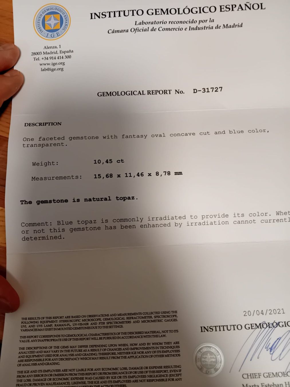 Pietre preziose: Topas Edelstein, hellblau, 10.45 Karat! – Nuovo e nell'imballaggio originale da St. Gallen venduto da Alenza 1