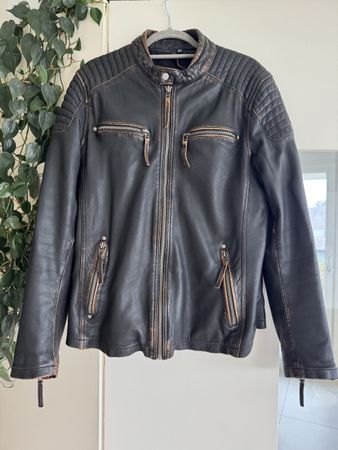 Vintage Lederjacke im Biker-Stil, Grösse M, Top Zustand
