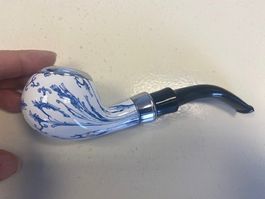 Porzellan Pfeife, blau-weisses Dekor, neuwertig & Top!
