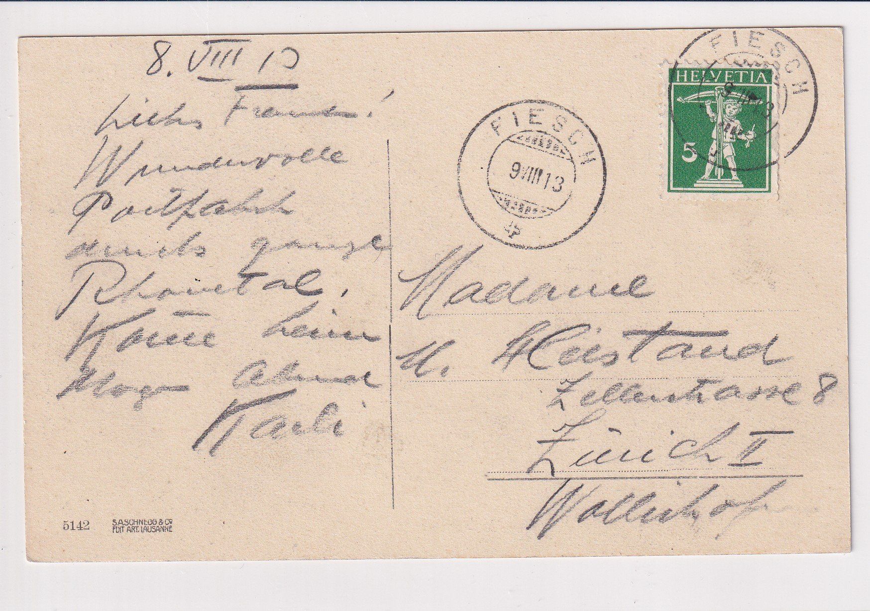 Ansichtskarten: Fiesch (1913) /bh – Gebraucht aus Hombrechtikon von Rudolf07 1
