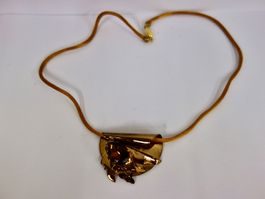 Vintage Anhänger mit Kette Modeschmuck Kupfer Blau 80er 90er