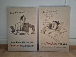 Werbeschild Reklame Vintage Junghans Küchenuhr & Tri-Vox