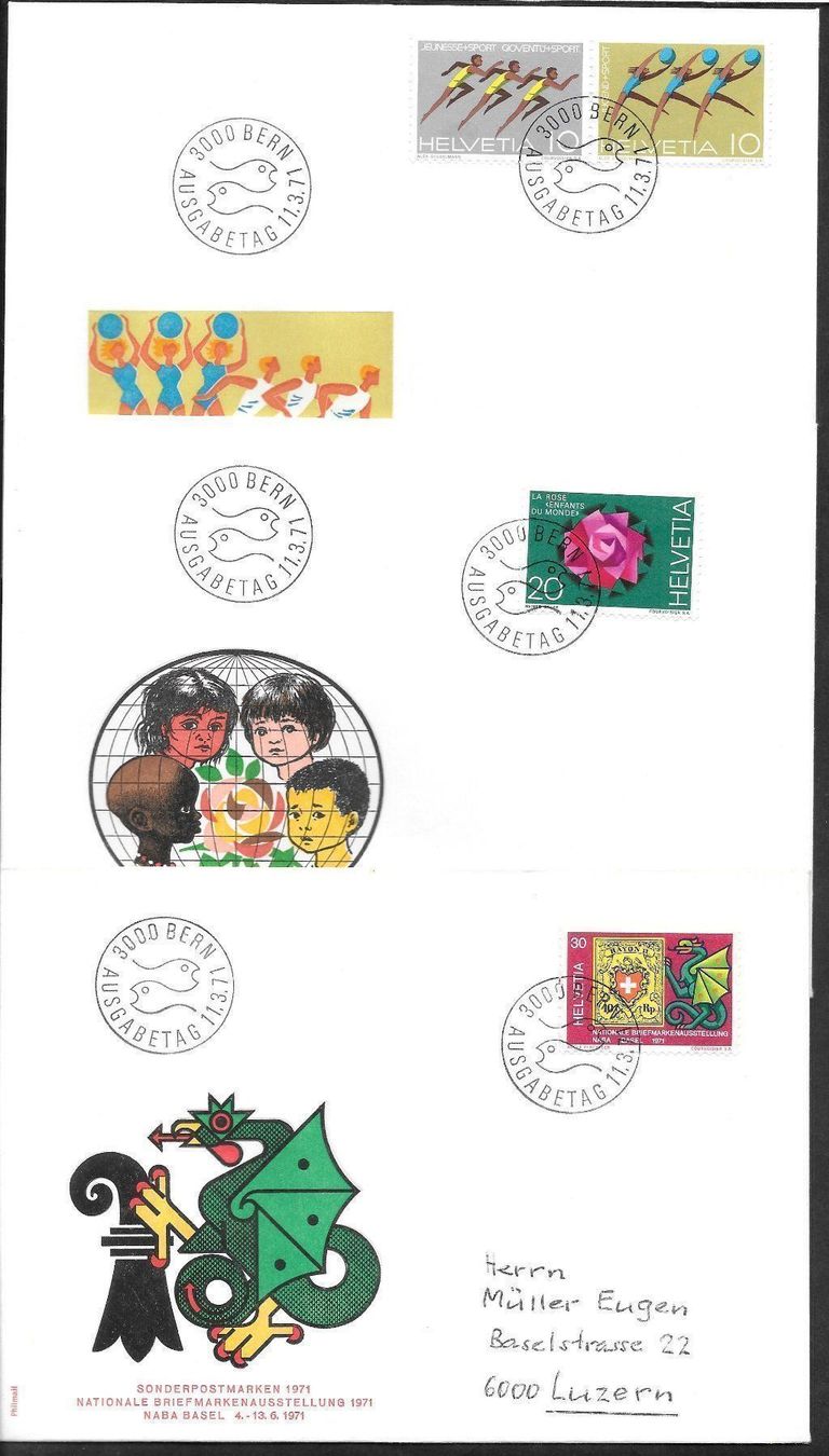 Alle Briefmarken: 5 FDC 490-495 Serie Einzelmarken ET 11.3.1971 – Neu (gemäss Beschreibung) aus Olten von clotaldi