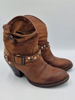 Braune Leder-Stiefeletten Gr. 37 mit Nieten Cowboystiefel