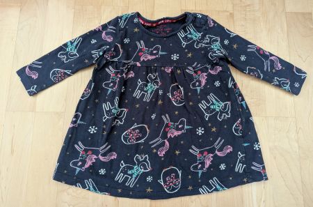 Baby Kleid Langarm mit Winter/Einhorn-Motive, Gr. 68 (6-9M)
