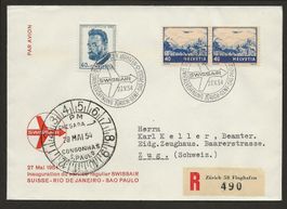 1954 Flugpost F44c dezentriert / verschoben Abart im Paar +