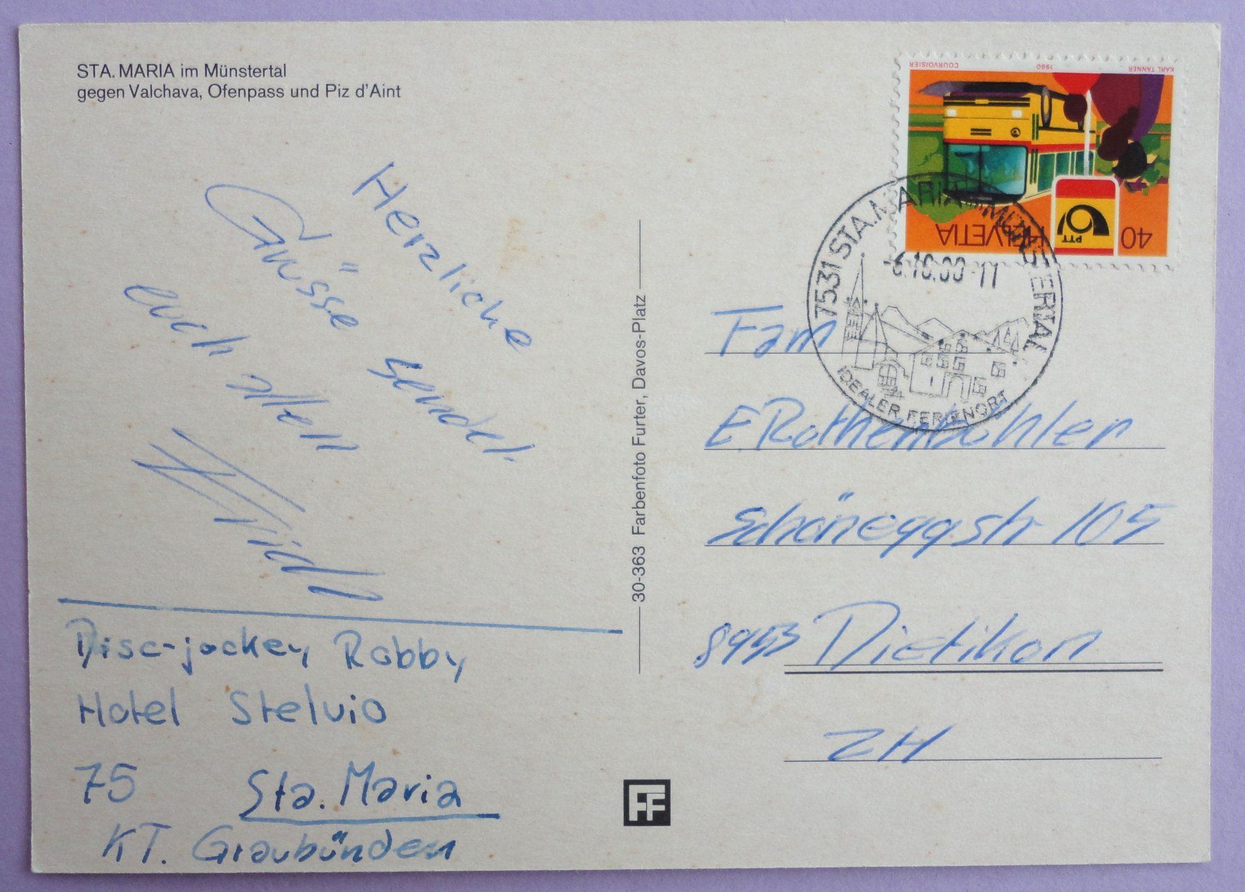 Cartoline postali: Sta. Maria im Münstertal – Usato da Fétigny venduto da Billy2miny 1