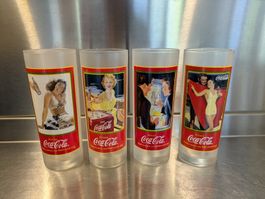 4 Original Coca Cola Gläser Sammler vintage Pinup