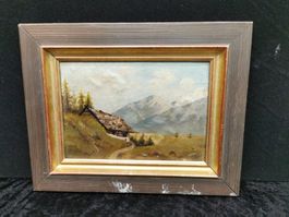 PETITE HUILE SIGNÉE ET DATÉE PAYSAGE DE MONTAGNE