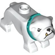 LEGO 65388pb03 White Dog, Bulldog with Molded Dark Turquoise