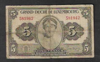 Banconote: Luxembourg  5  Francs  Gebraucht – Usato da Gordola venduto da coinsandnotes