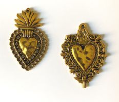 Anhänger Sacred Heart/Ex Voto zwei Stück goldfarben