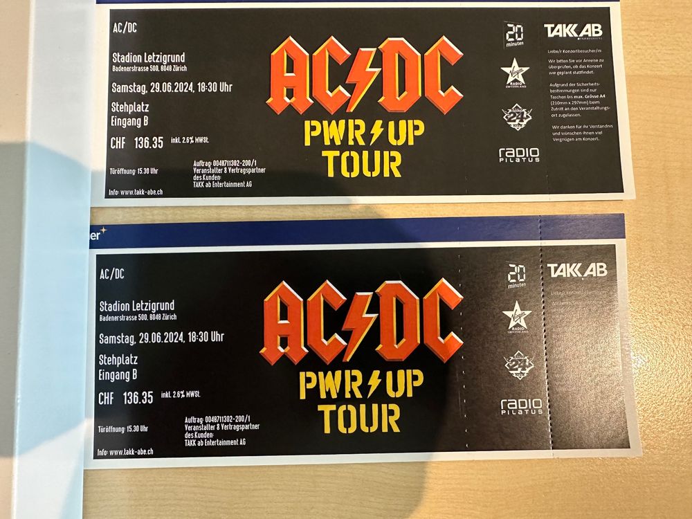 AC/DC Tickets Zürich, Stehplätze (Neu und originalverpackt) in ...