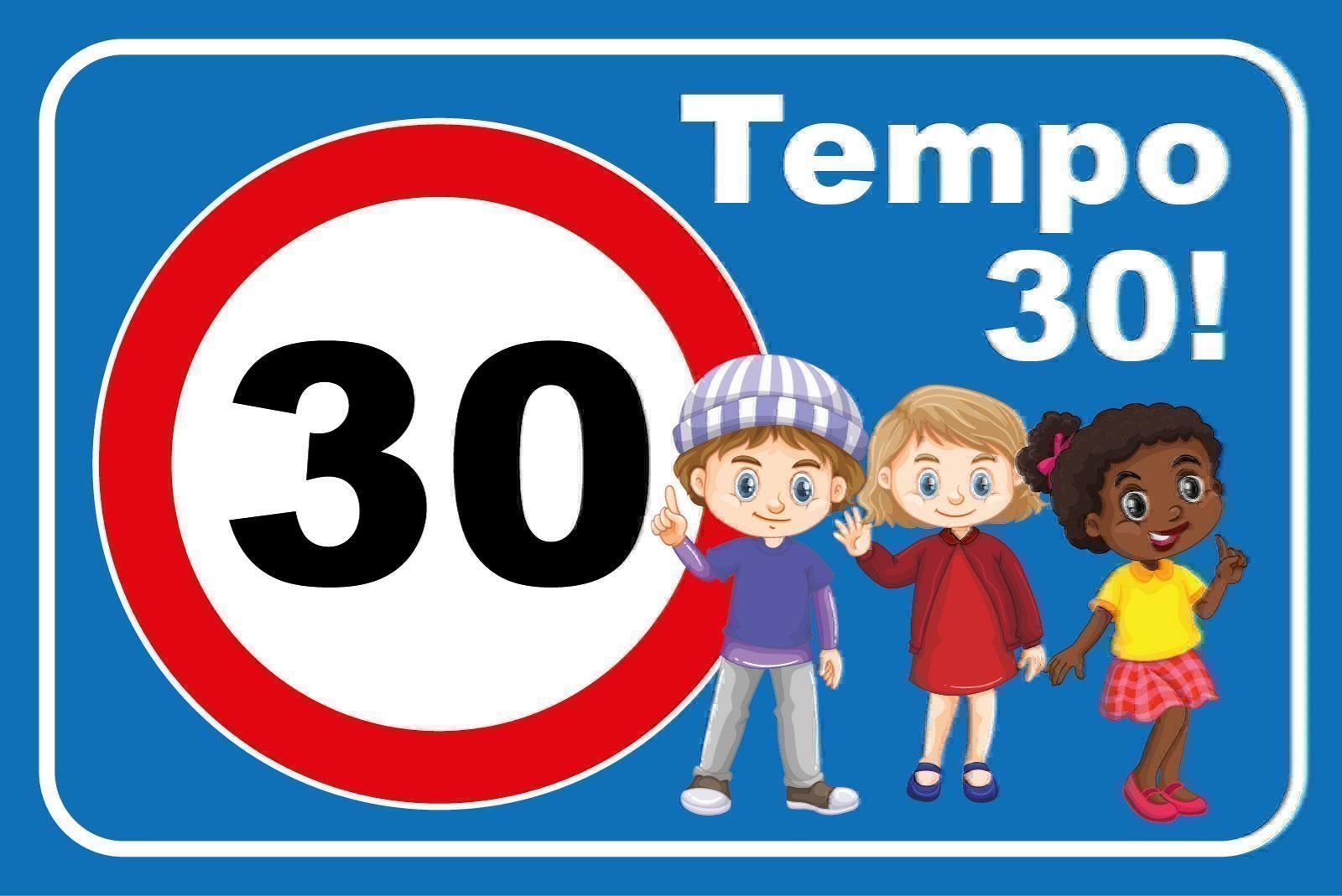 Insegne: Blechschild-TEMPO 30! MIT 3 KINDERN BLAU – Nuovo e nell'imballaggio originale da Rupperswil venduto da big-one-sale